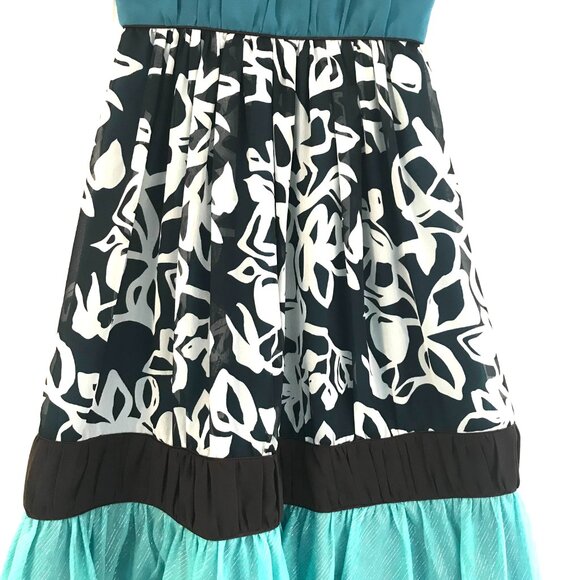 Max Cleo dress women size M mini tiered frill teal brown holiday Christmas Y2K - Picture 5 of 10